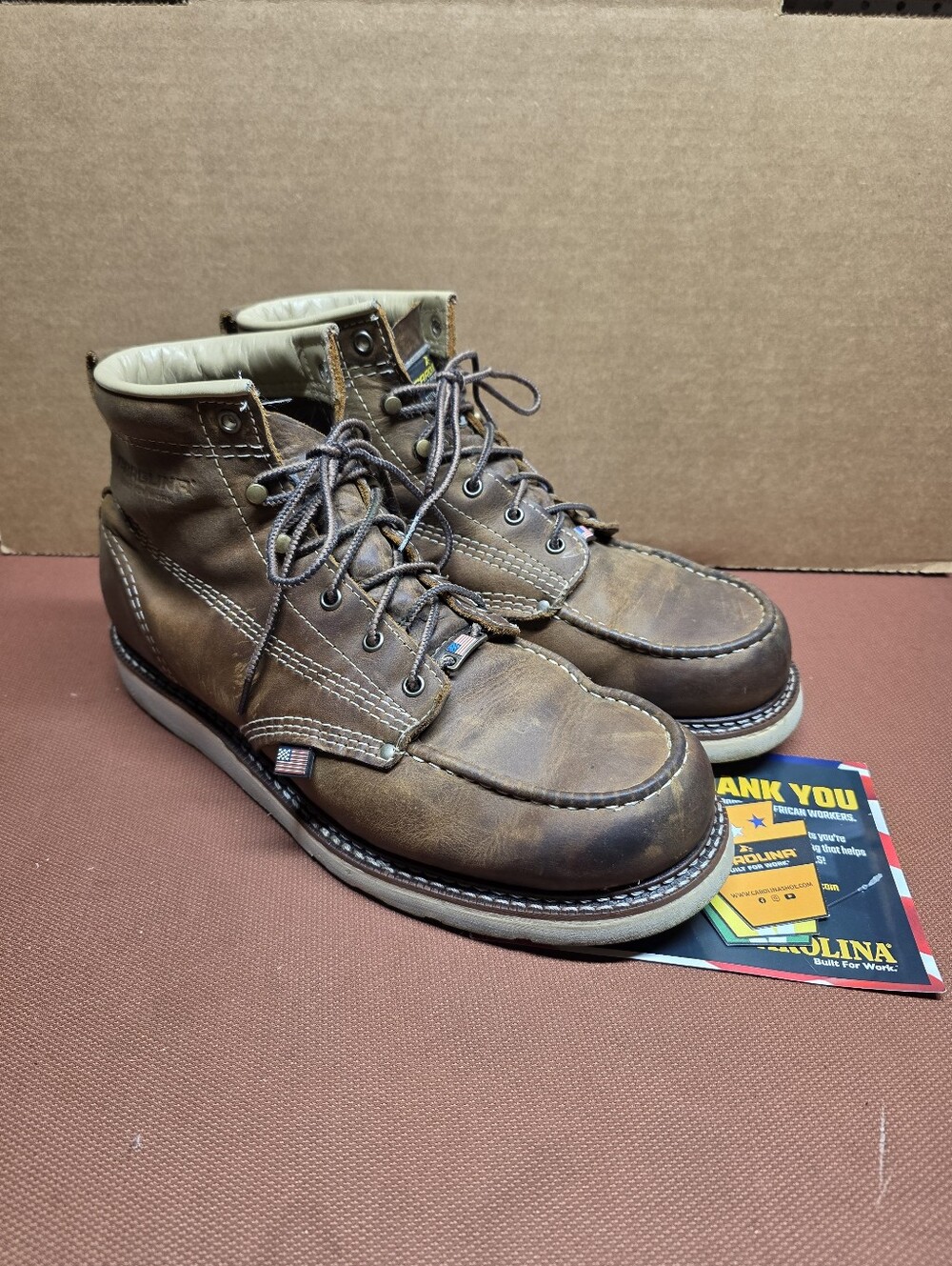 Carolina Boots CA7011 Men's 13D 6 Inch Moc Toe Wedge Sole Work Boot USA Made.